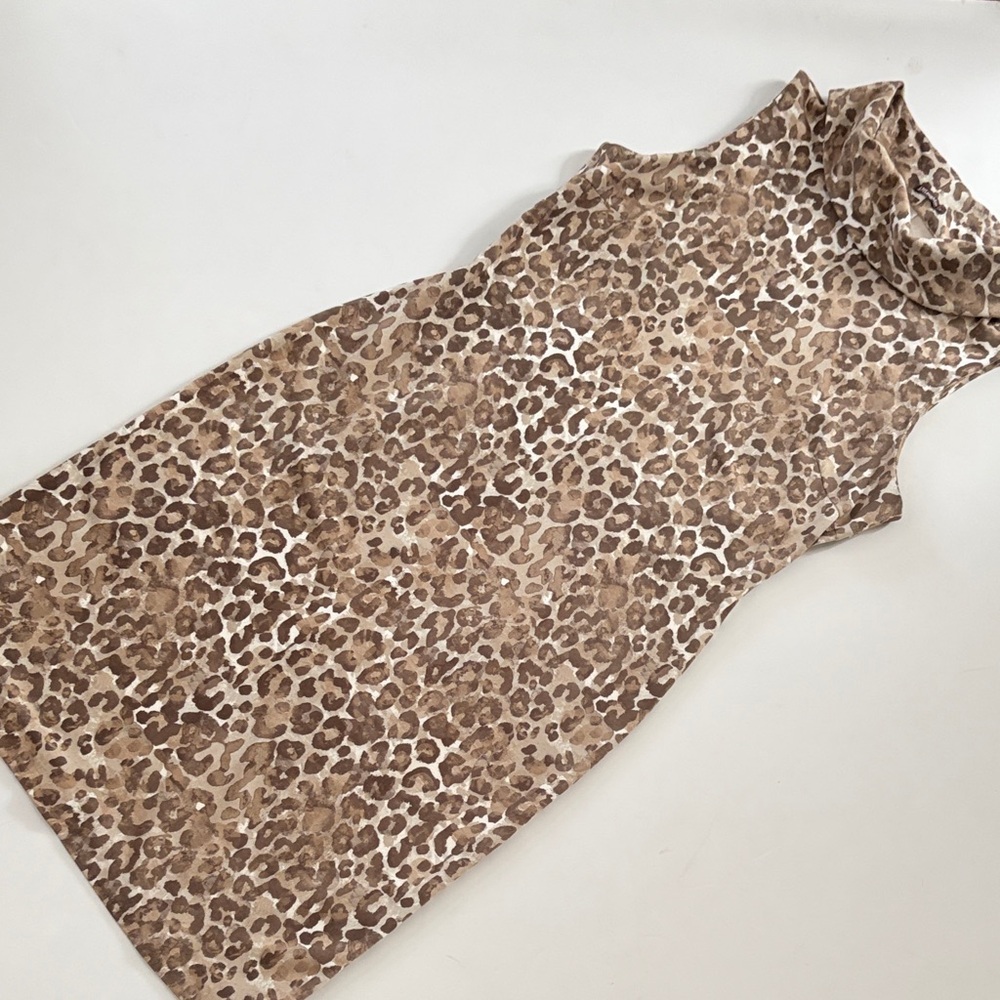 J. McLaughlin Lynda Sheath Dress Cowl Neck Faux Suede Leopard Print L - Picture 2 of 5